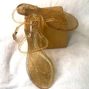 Yoki Plastic Jelly Glitter Gold Sandals Size 9